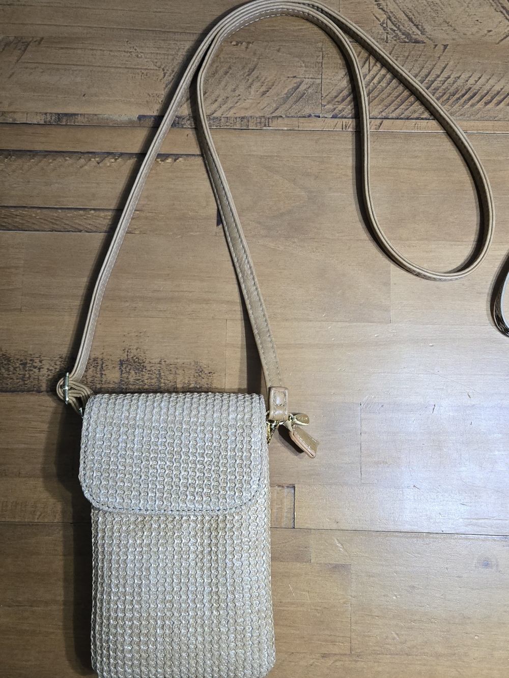 Woven Straw Crossbody Bag in Beige with Slim Strap